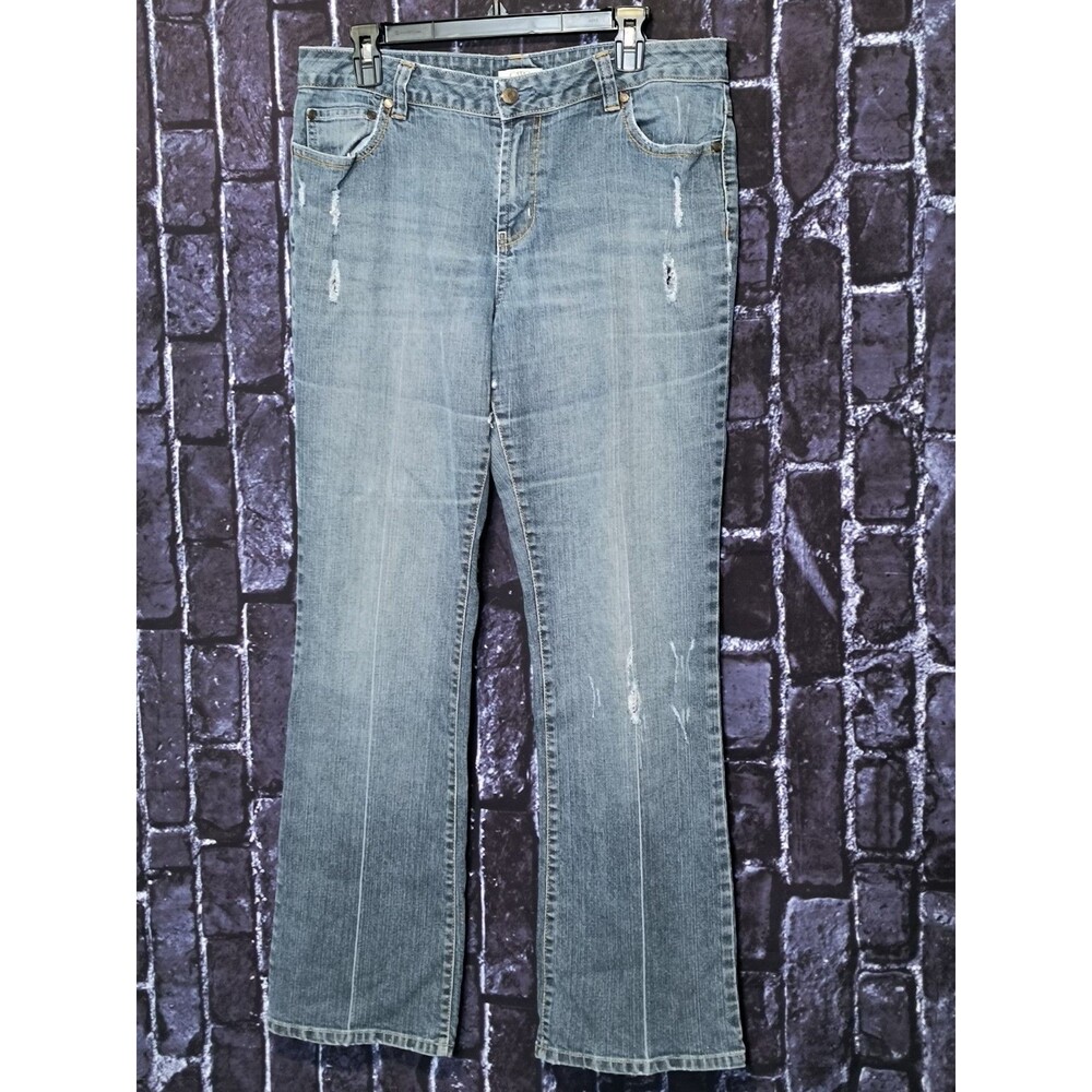Cato Distressed Bootcut Jeans Women's Size 14 Blue Stretch Denim Pants Flare Leg
